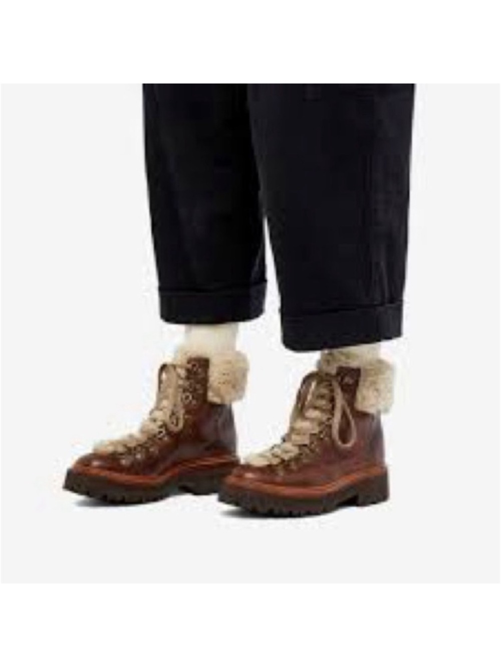 New Grenson Nettie Shearling Boot in Dark Brown Size 40